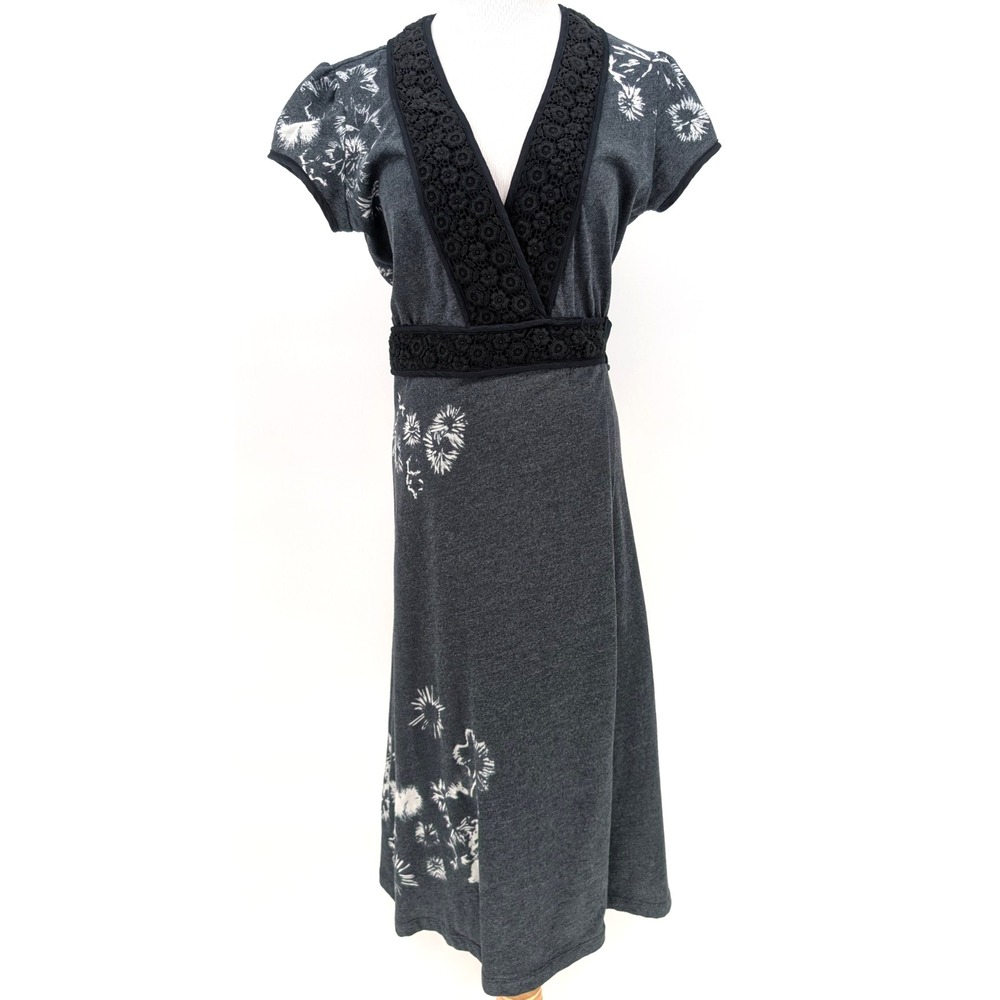 VTG Y2K Chulo Pony Asian Inspired Floral Cottage Boho Gray‎ Wrap Dress Medium